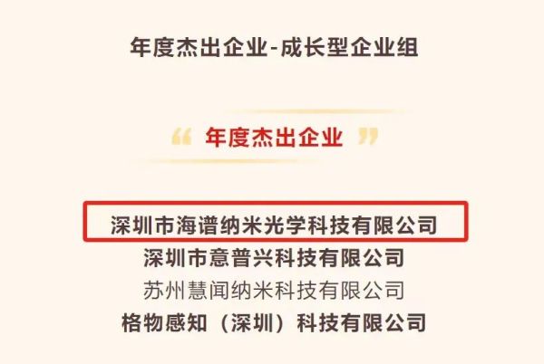 海谱纳米荣获 &ldquo;年度杰出企业&rdquo; 称号！